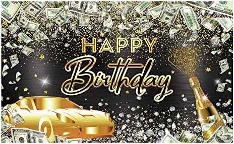 Funnytree peniaze Narodeniny pozadie dolár Bill Diamond Bday Party čierne a zlaté auto šampanské pozadia dodávky