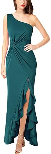 Fragarn jarné šaty pre ženy 2023, Dámske večerné šaty na jedno rameno Veľké swingové štíhle šaty dlhé šaty