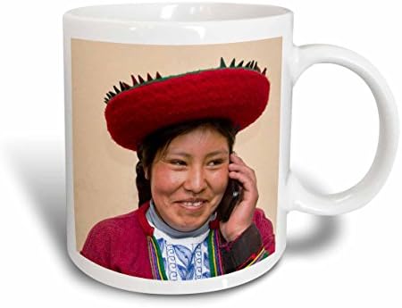 3drose Indická Žena v šatách na mobilný telefón, Peru-SA17 BBA0095-Bill Bachmann keramický hrnček, 15 oz, Biela