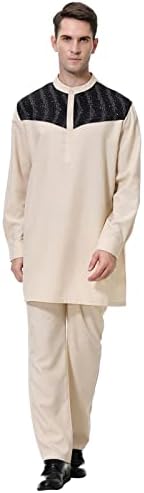Pánske oblečenie 2-dielne súpravy nohavice s dlhým rukávom teplákové súpravy Farebný blok moslimské župany Gombíkové