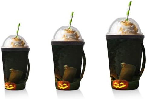 Halloween Pumpkin Lantern 52 opakovane použiteľný Ľadový kávový Rukáv S Rukoväťou neoprénový pohár na sódu, Latte,