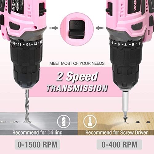 WORKPRO Pink akumulátorový 20V lítium-iónový vŕtací skrutkovač s úložným vreckom a domácou Opravárenskou ružovou