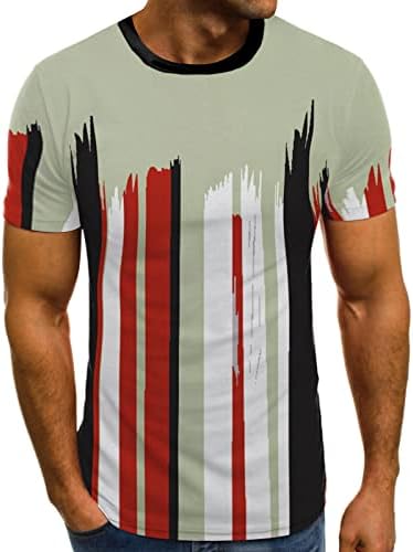 HDDK Pánske Vojak krátky rukáv tričká letné Crewneck olejomaľba Stripe grafická tlač atletické cvičenie tričko
