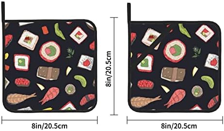 Japonské Sushi čierne štvorcové izolované držiaky na hrnce dizajn šnúrky pre ľahké skladovanie. s vreckami pre