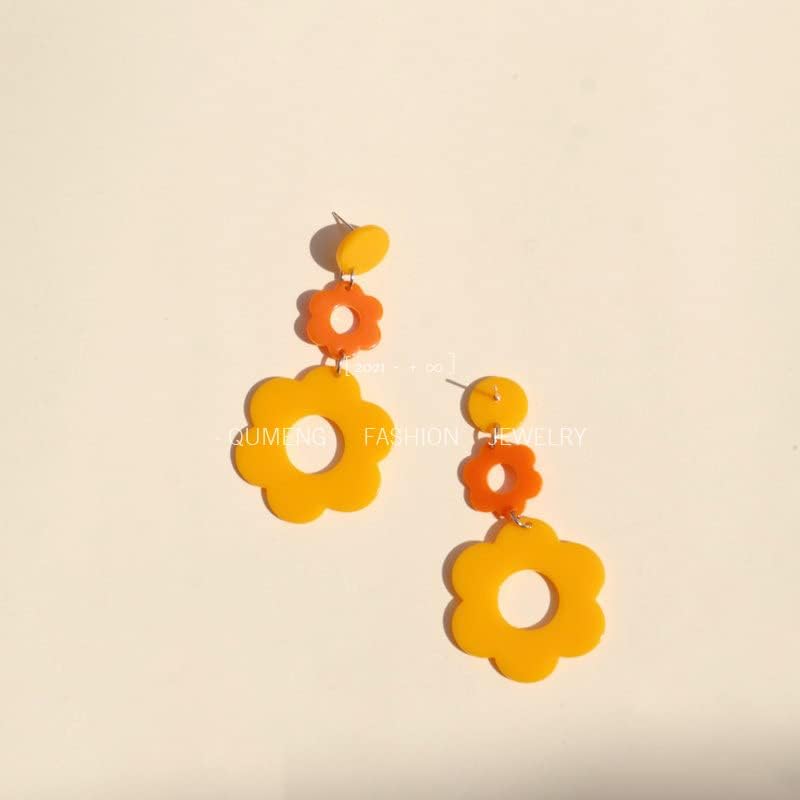 Akrylové kvetinové náušnice Dvojité sedmokrásky Drop Visiace náušnice pre ženy dievčatá Y2K živicové kvetinové náušnice 60 / 70s žlté biele čierne kvety náušnice