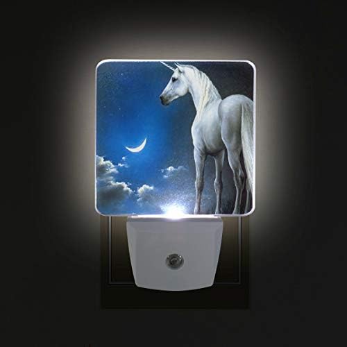 2 pc Plug - in LED nočné svetlá s jednorožcom Hviezdne Nočné svetlá so snímačom súmraku až úsvitu Biele svetlo