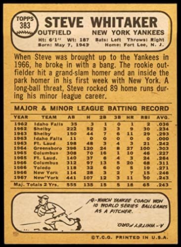 1968 Topps 383 Steve Whitaker New York Yankees NM / MT Yankees