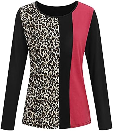 Leopard tlač Top blúzka pre ženy Pulóver šitie O-Neck Dlhý rukáv Sweatershirt topy