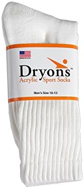 Dryons Pánske akrylové ponožky wicking White Crew-12 párov-vyrobené v USA