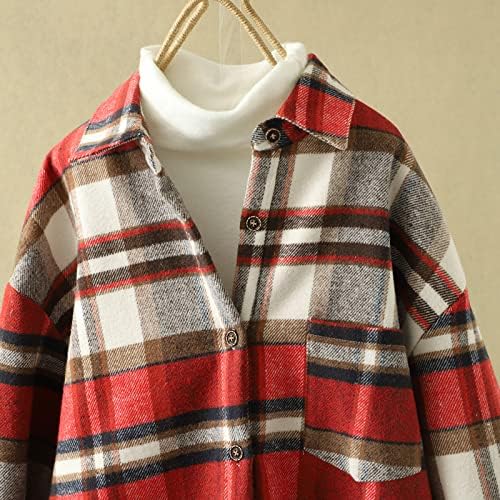 HUANKD Dámske Flannels ležérne kockované Polstrované teplé tričko s dlhým rukávom Top bunda