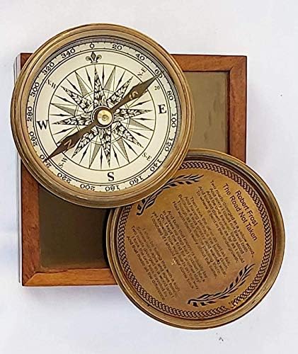 Antique Vintage mosadz 3 báseň Kompas námorné personalizované ručne s drevenou krabicou Deň otcov