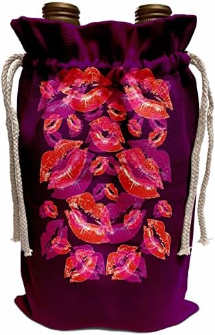 3dRose Cover Me in Lipstick Kisses Červená a fialová rúž - tašky na víno