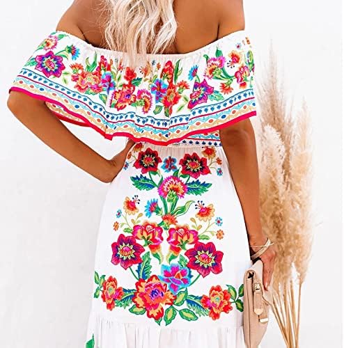 Off rameno Maxi šaty pre ženy letné bez ramienok Boho Beach dlhé šaty kvetinové Bandeau Elastické rekreačné šaty